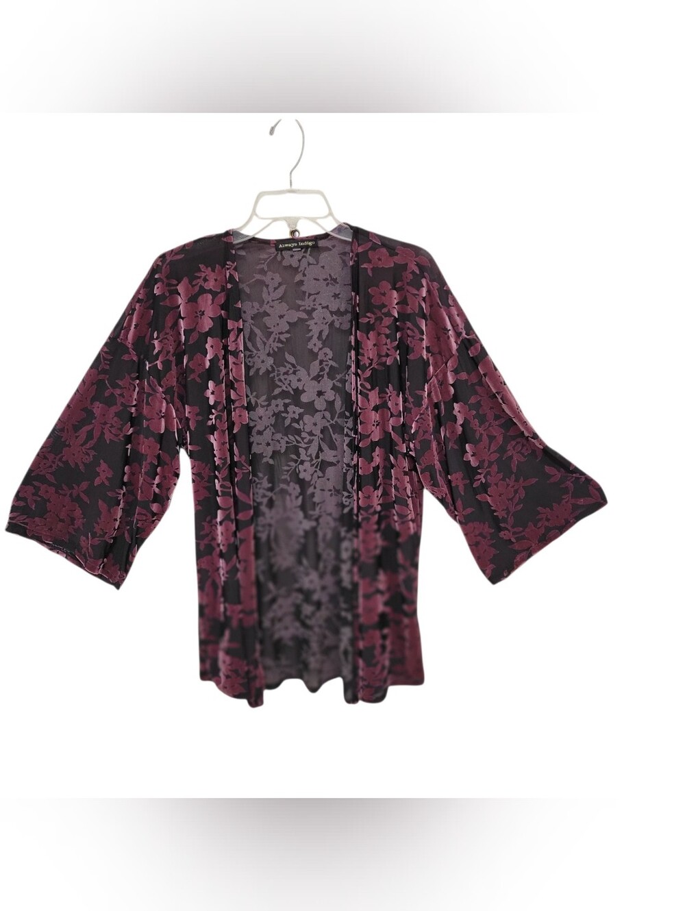 Always Indigo women's whimsigoth boho velvet burnout Kimono Size L floral